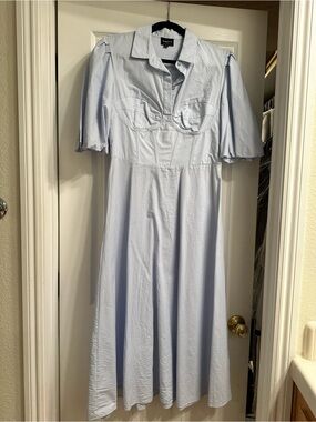 Bardot Pale Blue Puff-Sleeve Midi Shirt Dress